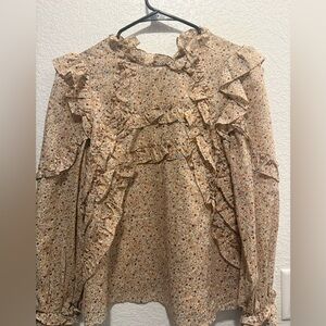 Sezane blouse long sleeve floral size ruffle 100% cotton size 34 XS like new
